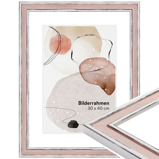 Bild von WANDStyle Bilderrahmen H460 aus Massivholz in Rosa 30 x 40 cm im Stil Vintage