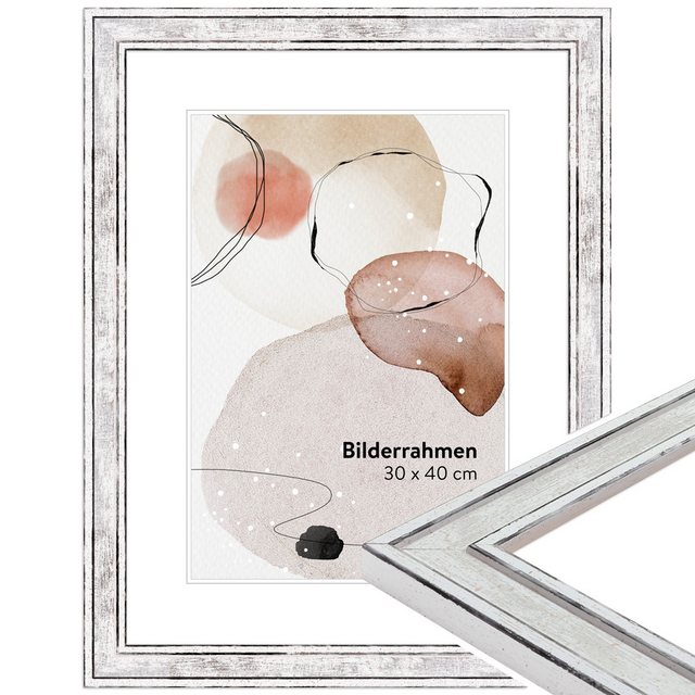 Bild von WANDStyle Bilderrahmen H460 aus Massivholz in Silber 30 x 45 cm im Stil Vintage