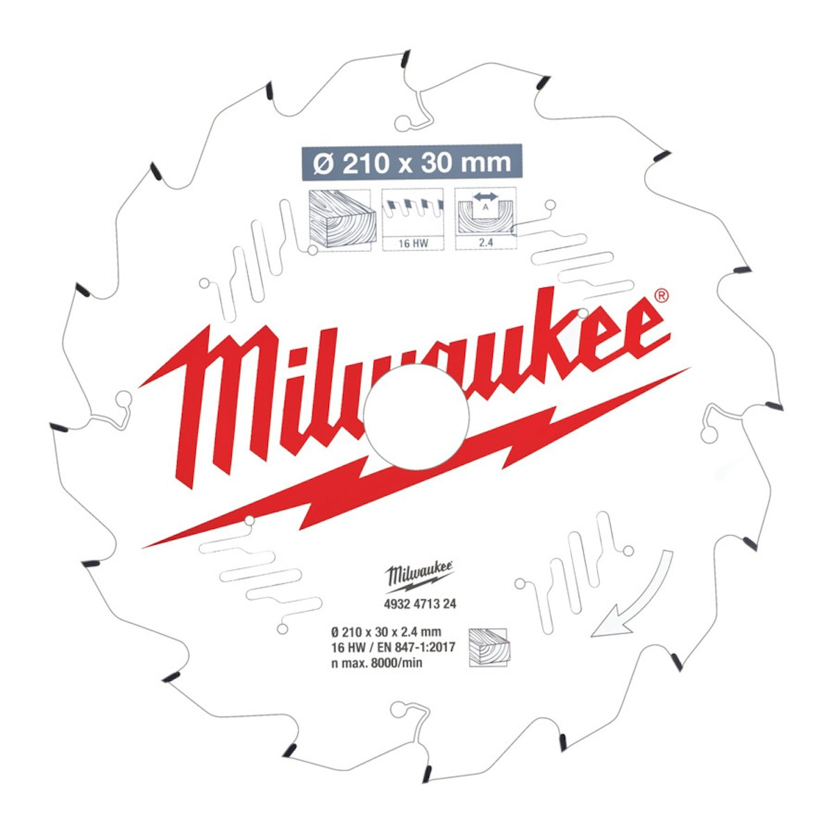 Bild von Milwaukee Kreissägeblatt 210/30 mm 48 Z Holz 4932471324
