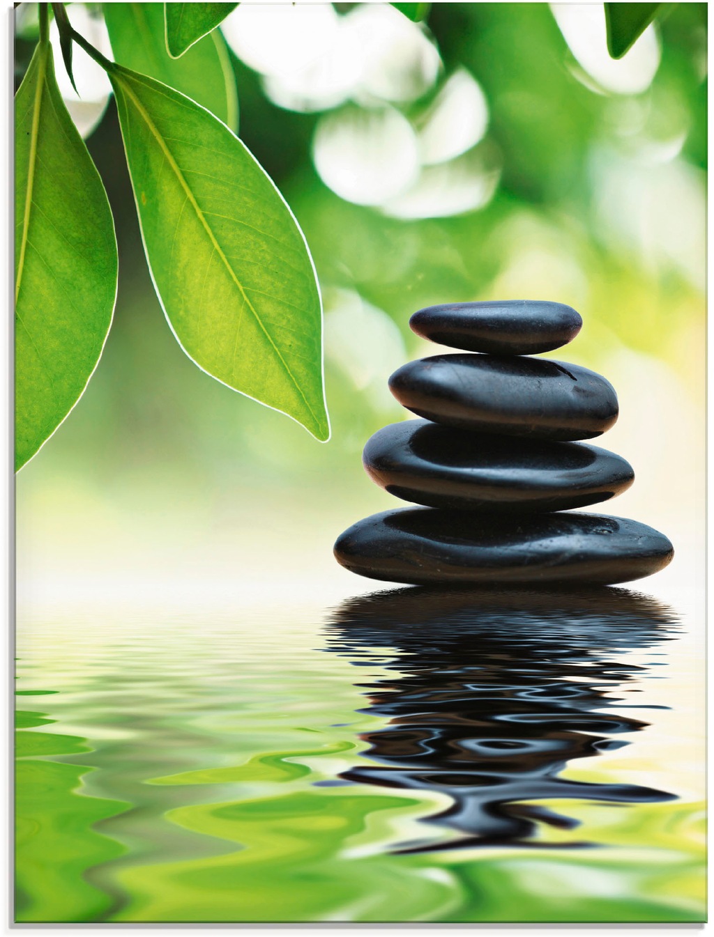 Bild von ARTland Wanddeko Glasbilder Wandbild Glas Bild einteilig 60x80 cm Hochformat Asien Wellness Entspannung Spa Zen Steine Gräser Pyramide Wasser T5UJ