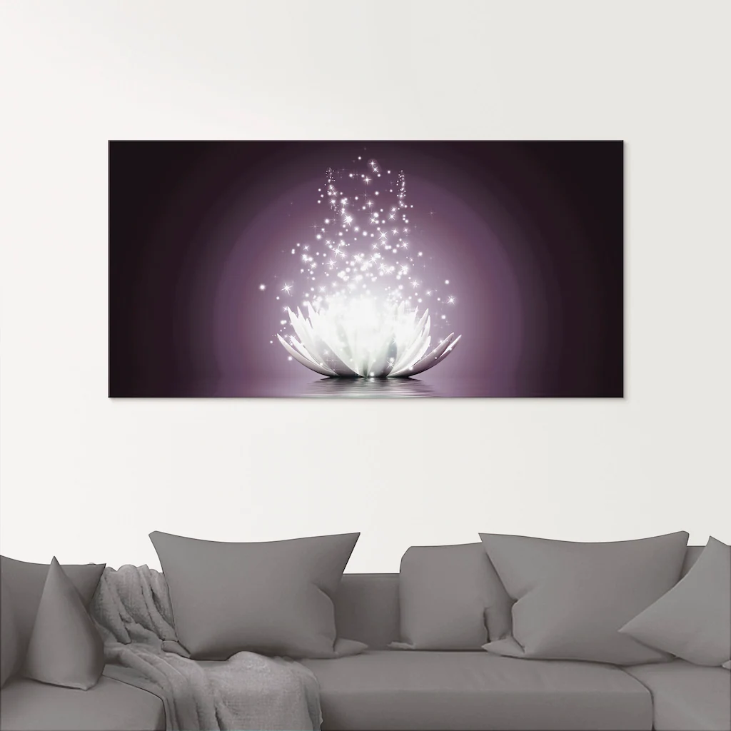 Bild von ARTland Wanddeko Glasbilder Wandbild Glas Bild einteilig 60x45 cm Querformat Asien Botanik Blumen Blüten Lotusblume Seerose Abstrakt Lila Violett S6CA