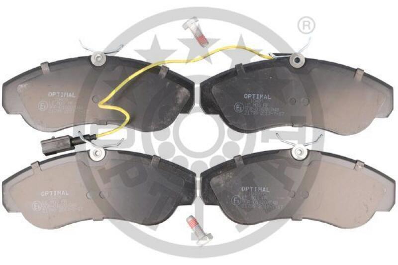 Bild von OPTIMAL BP-10489 Bremsbelagsatz Bremsbeläge, Bremsklötze, Bremssteine Vorderachse inkl. Verschleißwarnkontakt mit Bremssattelschrauben