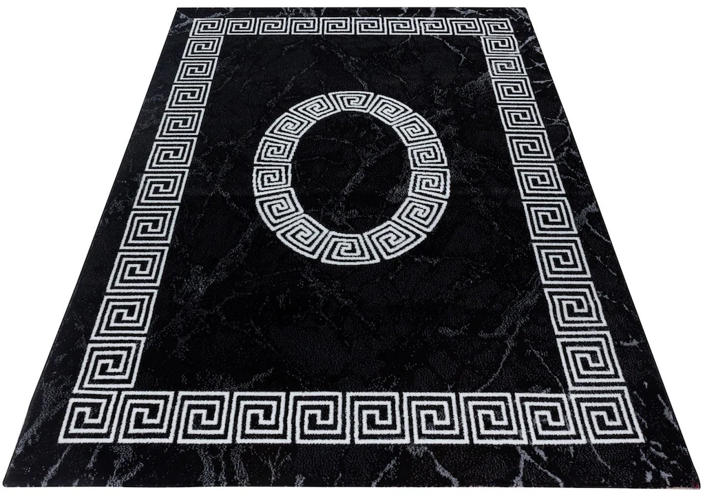 Bild von Ayyildiz Teppich-Designer Teppich Modern Marmor Optik Mäander Muster, Polypropylen, Schwarz, 80 X 150
