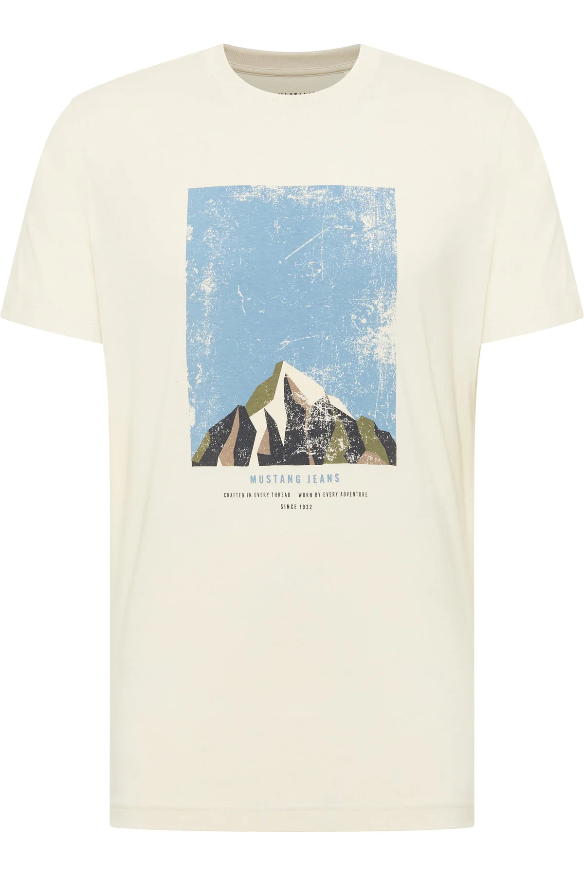 Bild von Mustang Herren T-Shirt mit Print im Used-Look offwhite