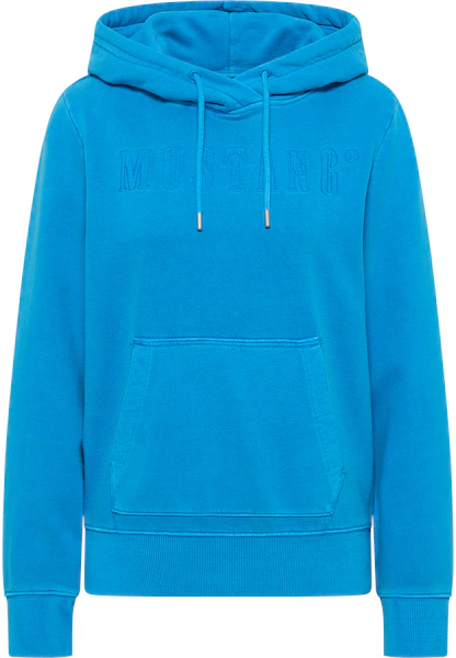 Bild von Mustang Damen Hoodie aus purer Baumwolle mit Label-Stickerei blau