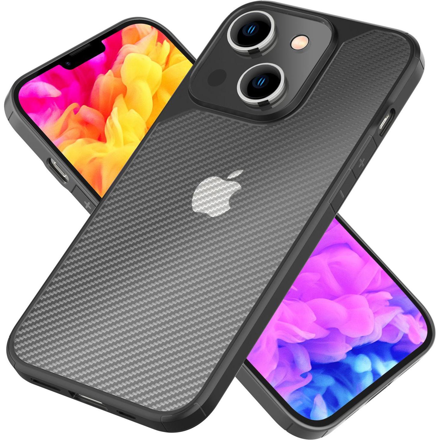 Bild von Nalia Matte Carbon-Look Hülle mit Schutzrahmen (Apple iPhone 14), Smartphone Hülle, Schwarz