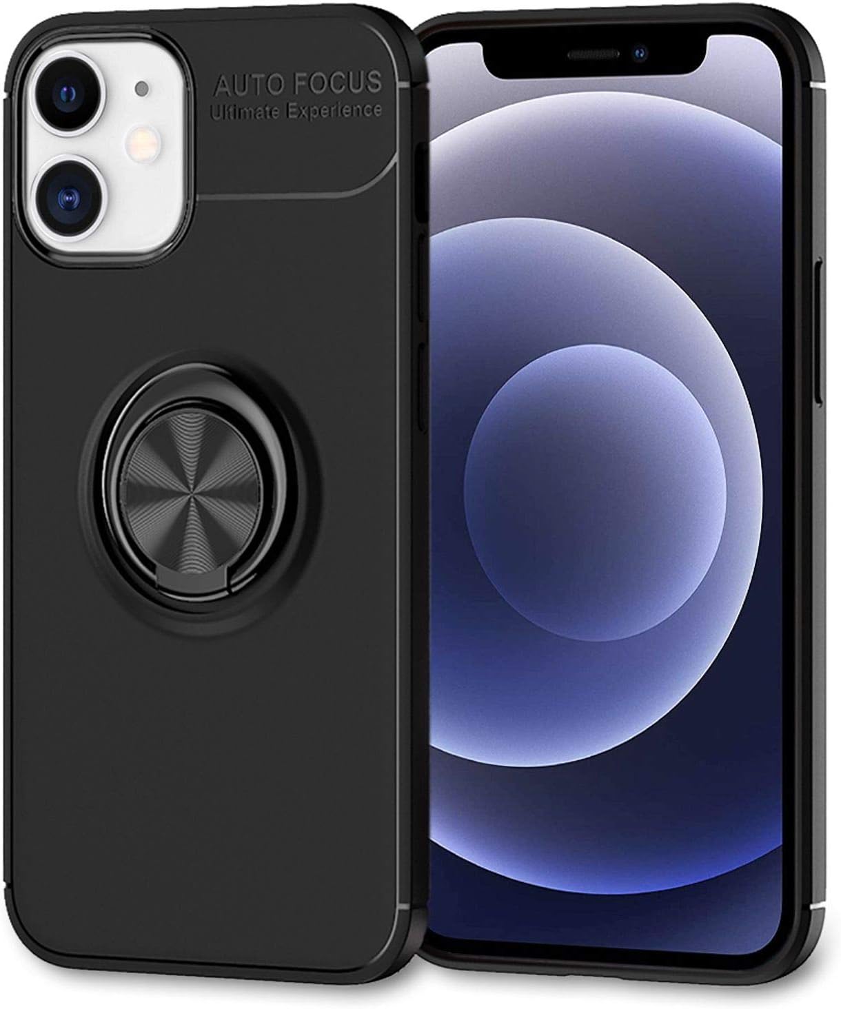 Bild von NALIA Ring Handyhülle kompatibel mit iPhone 12 Mini Hülle, Silikon Cover mit 360-Grad Finger-Halter für magnetische KFZ-Halterung Schutzhülle Phone Case Handy-Tasche Bumper Kratzfest, Farbe:Schwarz