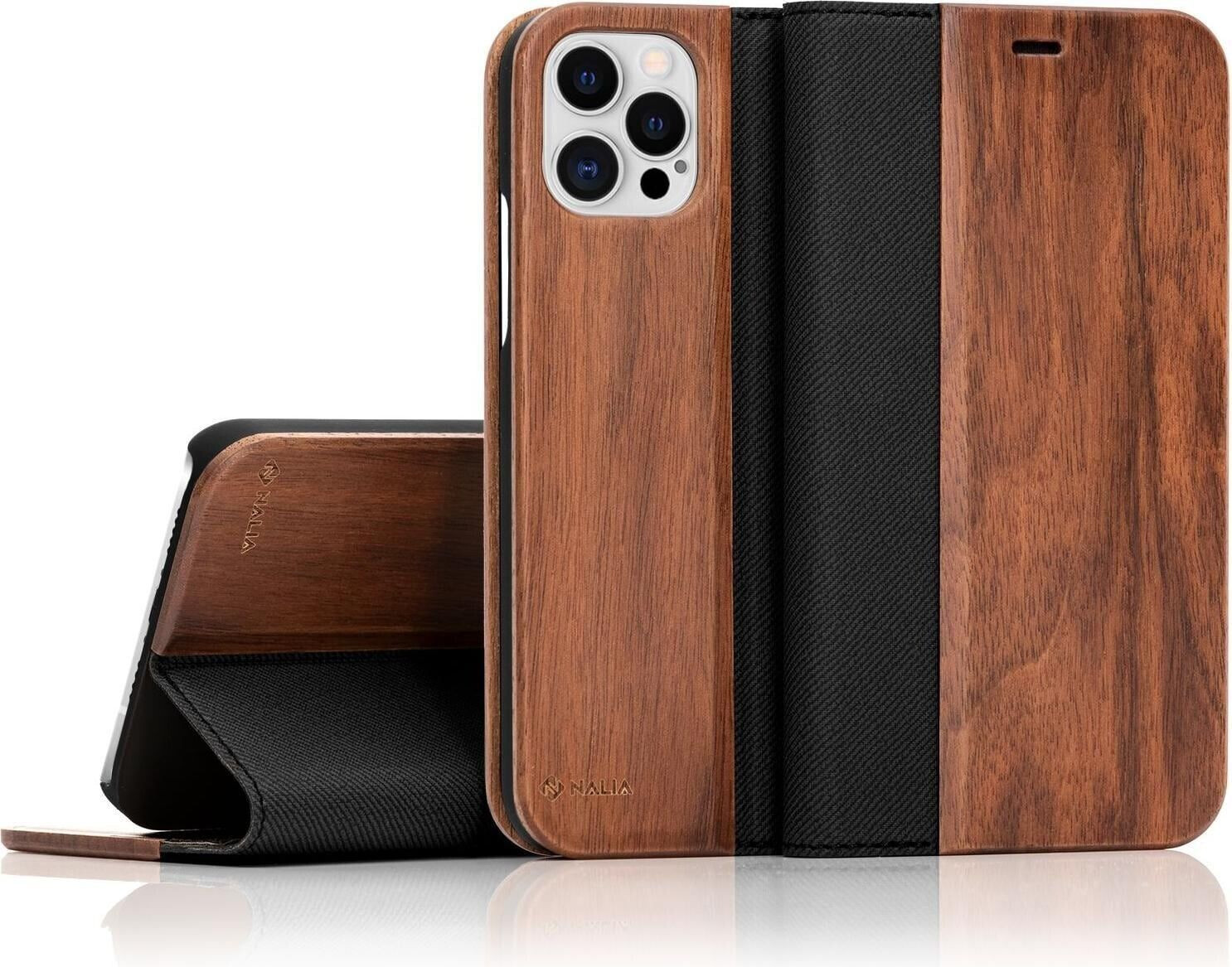 Bild von Nalia Echt Holz Flip Case Klapphülle mit Magnetverschluss (Apple iPhone 12 Pro Max), Smartphone Hülle