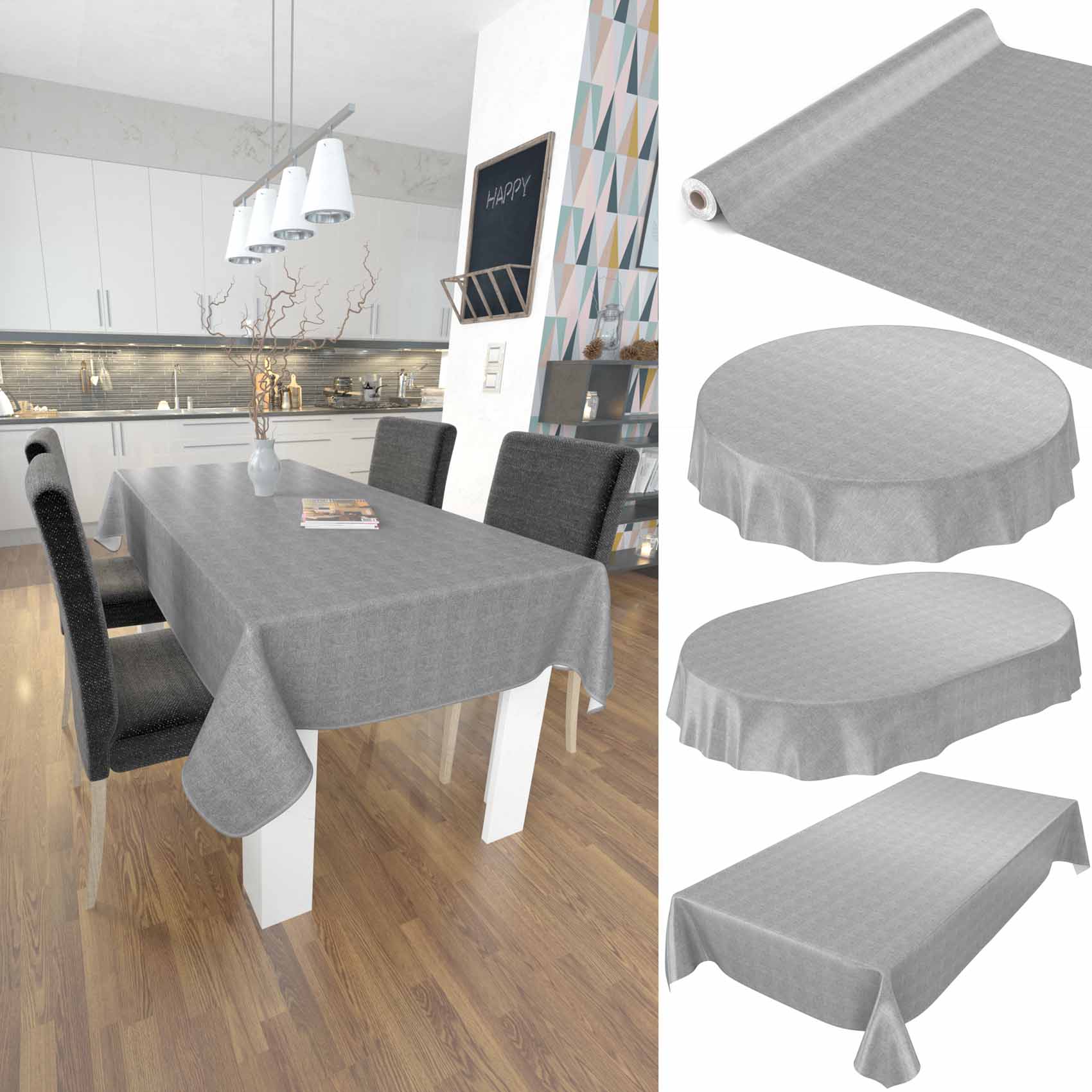 Bild von Wachstuch Tischdecke abwaschbar Leinenoptik in Grau Wachstuchtischdecke Gartentischdecke 100x140cm Schnittkante