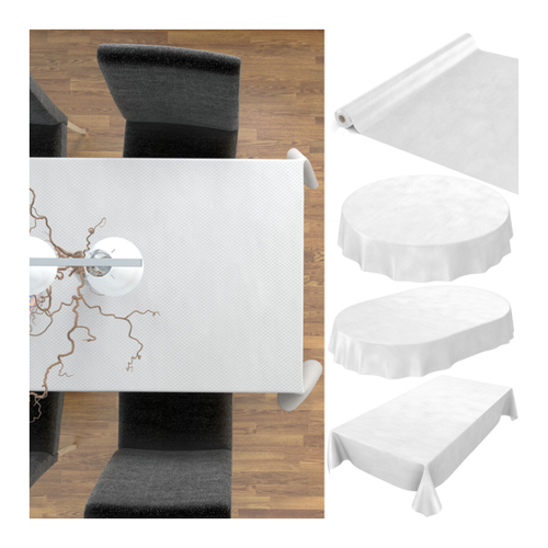 Bild von Tischdecke abwaschbar Wachstuch Punkte Relief Textiloptik 140x280 cm Weiß