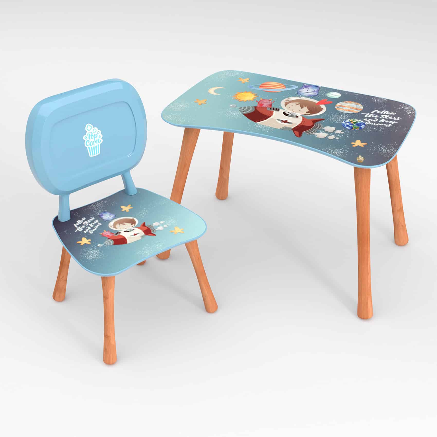 Bild von Kinder Stuhl und Tisch Set mit Motiv Space Blau