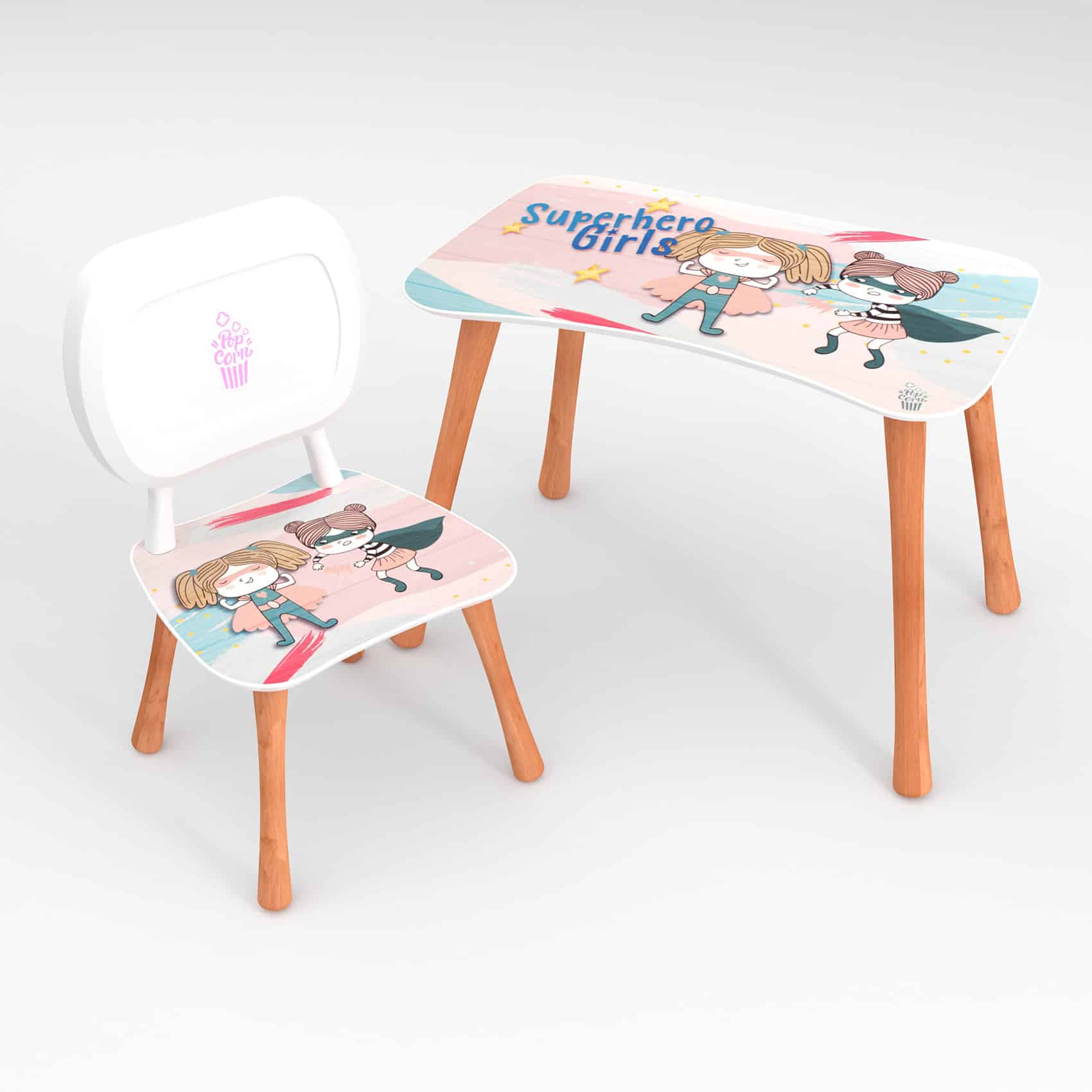 Bild von Kinder Stuhl und Tisch Set mit Motiv Power Girls Weiß