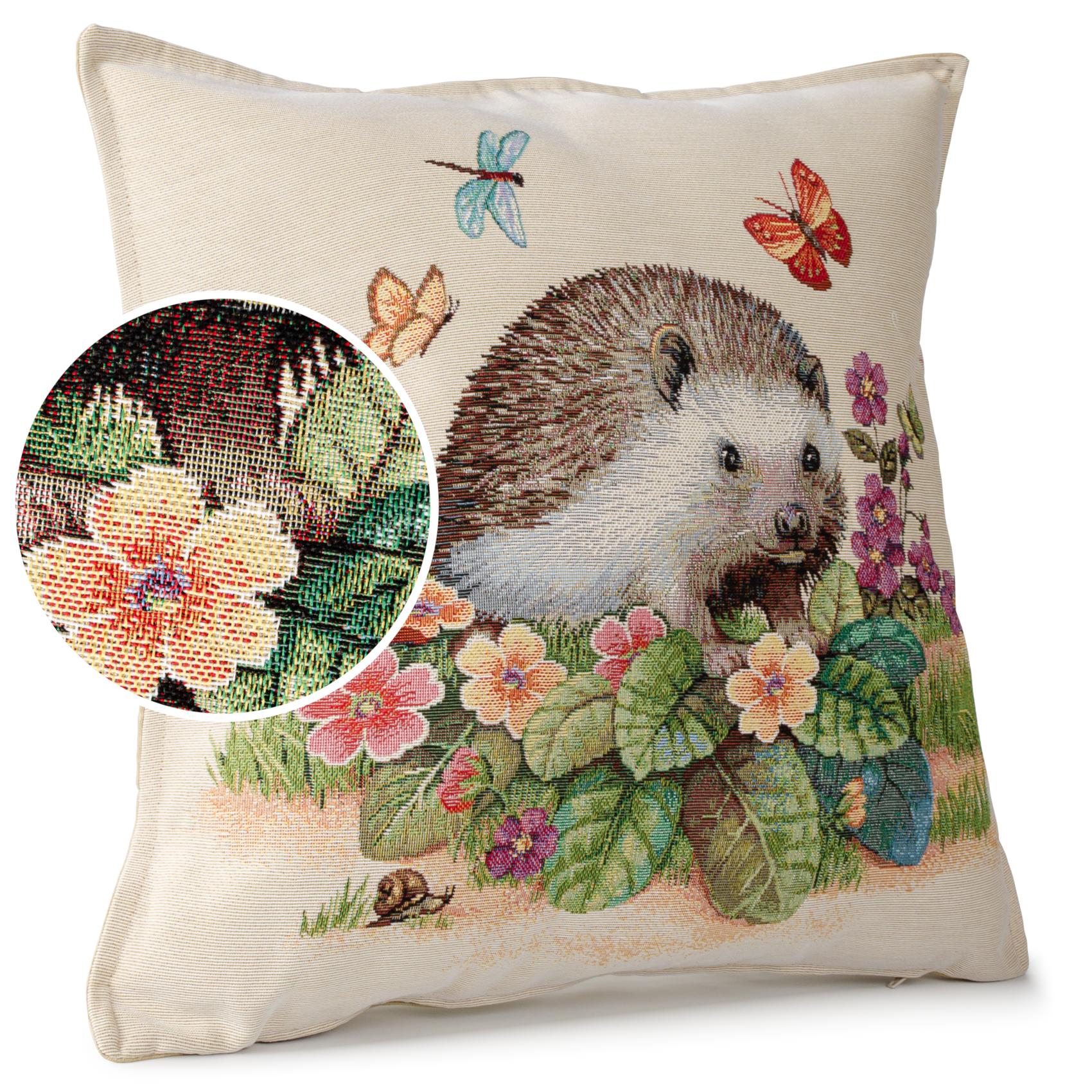 Bild von Dekokissen Kissenbezug Kissenhülle Sofakissen 45x45cm Gobelin Vintage Blumen Tiere Igel 45x45cm ohne Füllung