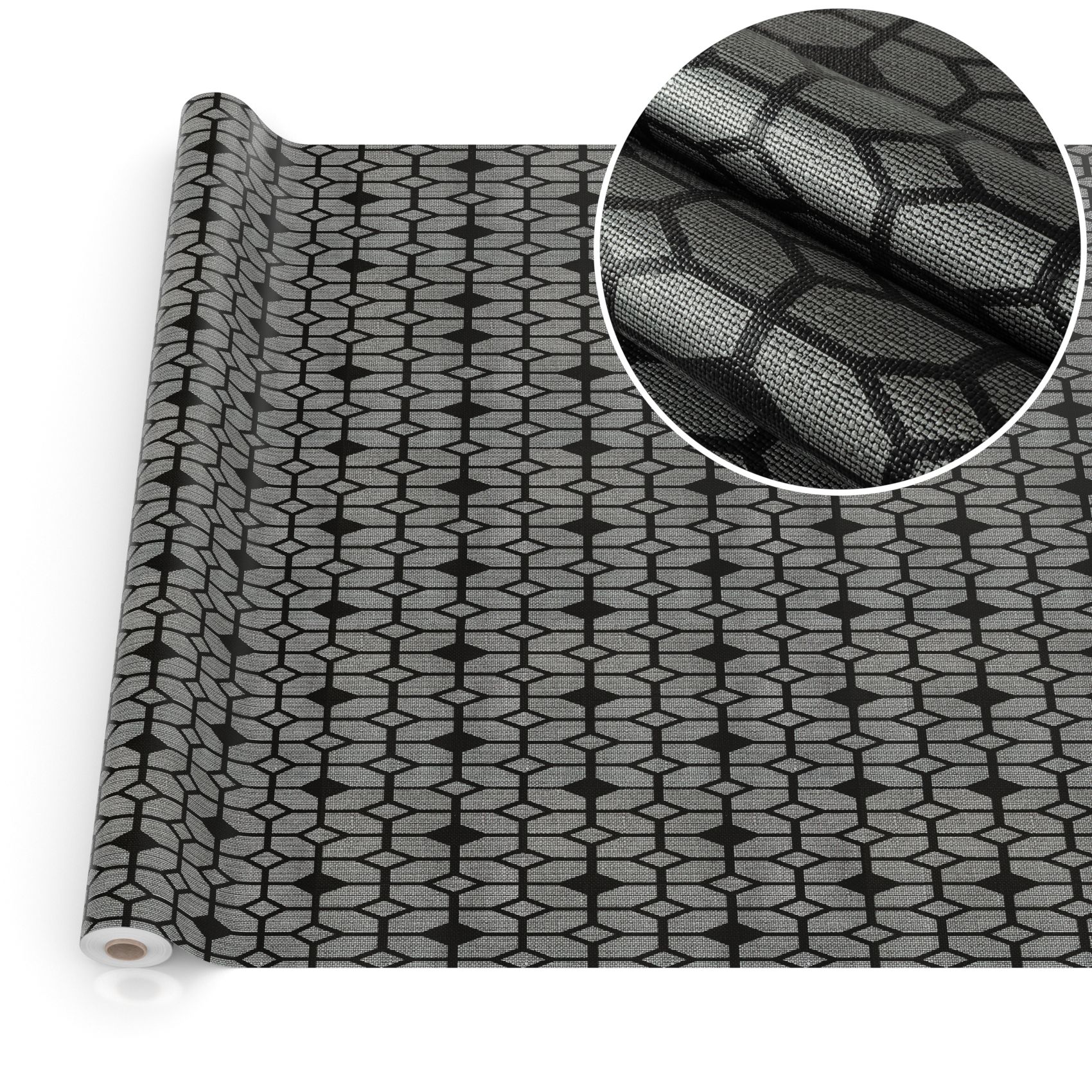 Bild von Wachstuchtischdecke Premium Leinenprägung Gartentischdecke Outdoor Tischdecke abwaschbar Geometrie Dunkelgrau Breite 140cm 100x140cm Schnittkante