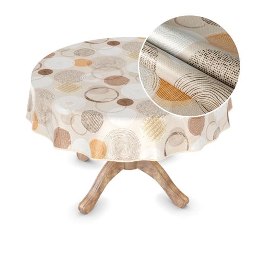 Bild von Tischdecke Wachstuch Mimosa Kreise Beige Grau Rund 100cm – Hochwertige Abwaschbare Lösung