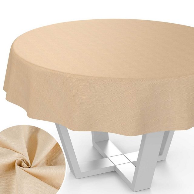 Bild von Stoff Tischdecke abwaschbar Tischwäsche Textil Tischtuch Baumwolle Polyester Beige Outdoor Tischdecke Gartischdecke Rund 120cm Schnittkante