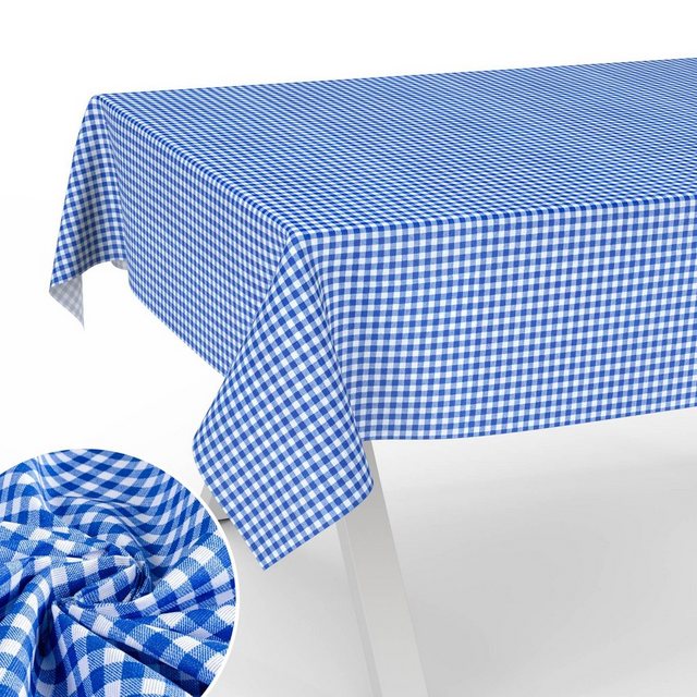 Bild von Tischdecke aus Stoff Textil Tischwäsche abwaschbar Tischtuch Baumwolle Polyester Vichy Blue In-/Outdoor Tischdecke 90x130cm Schnittkante