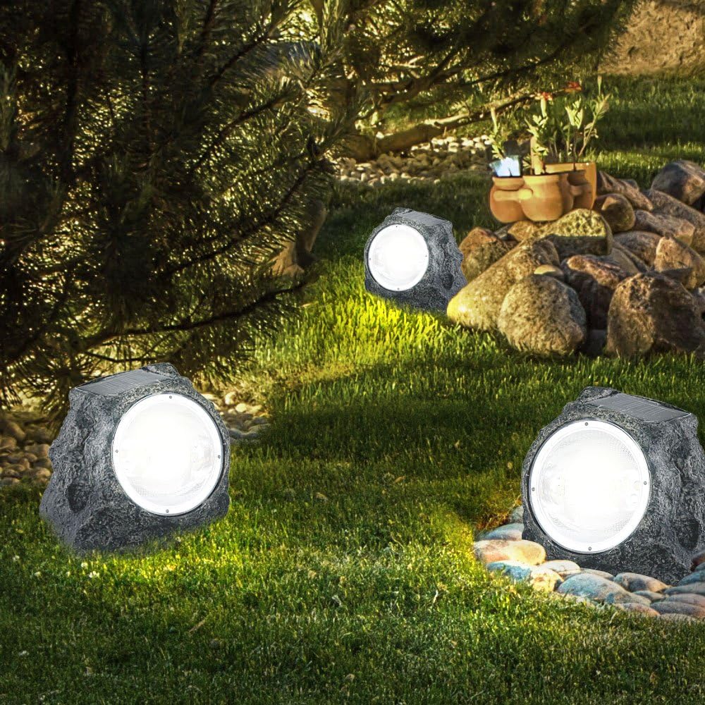 Bild von etc-shop Gartendeko Lampen Steinoptik Solarlampen für Außen Garten LED Terrassen Dekoration Kugel Solar, Kunststoff weiß grau, LED 3000K, 5er Set