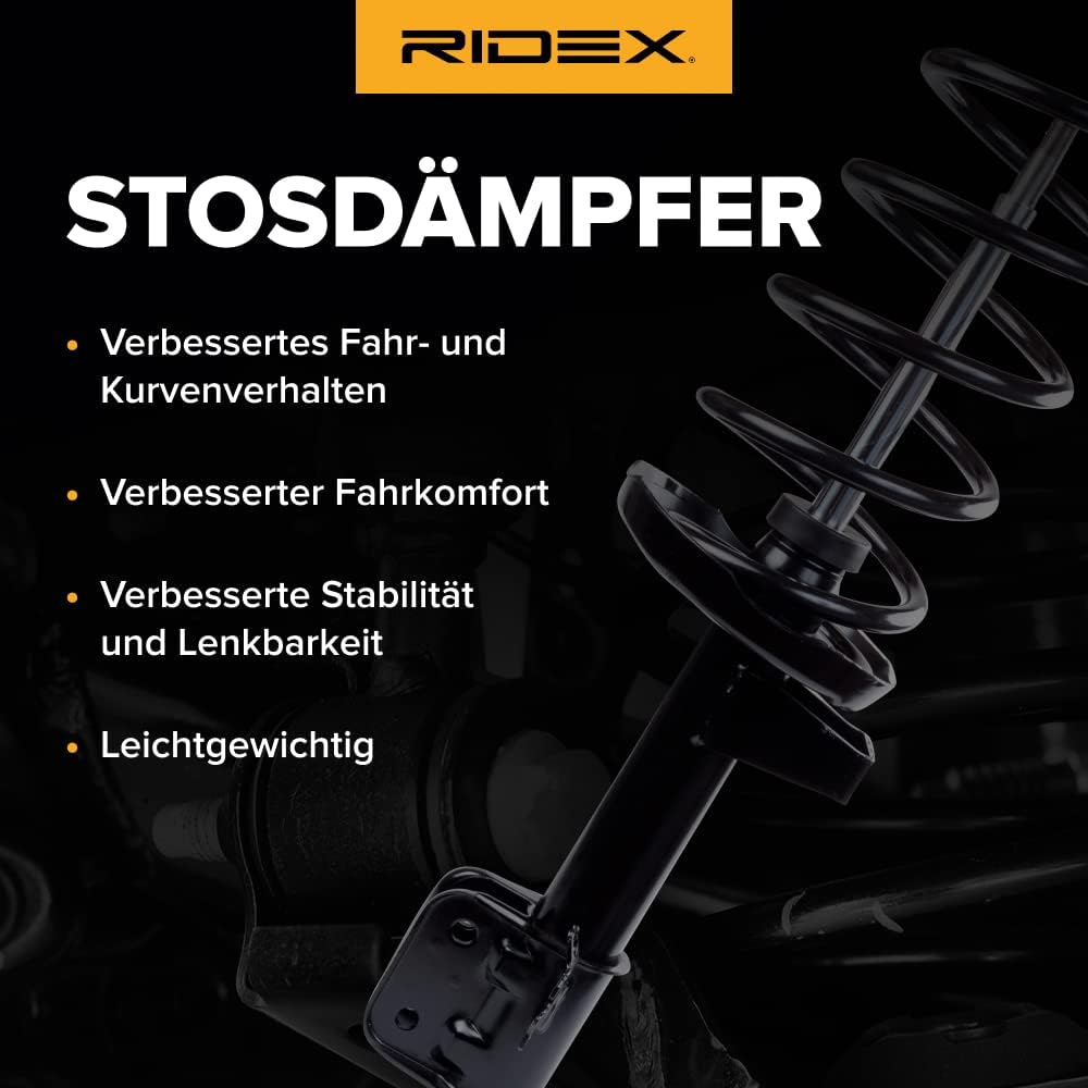 Bild von RIDEX 854S0947 Stoßdämpfer Federbein, Stossdämpfer rechts, Vorderachse Öldruck, Gasdruck 555 415 Zweirohr Federbein oben Stift, unten Schelle