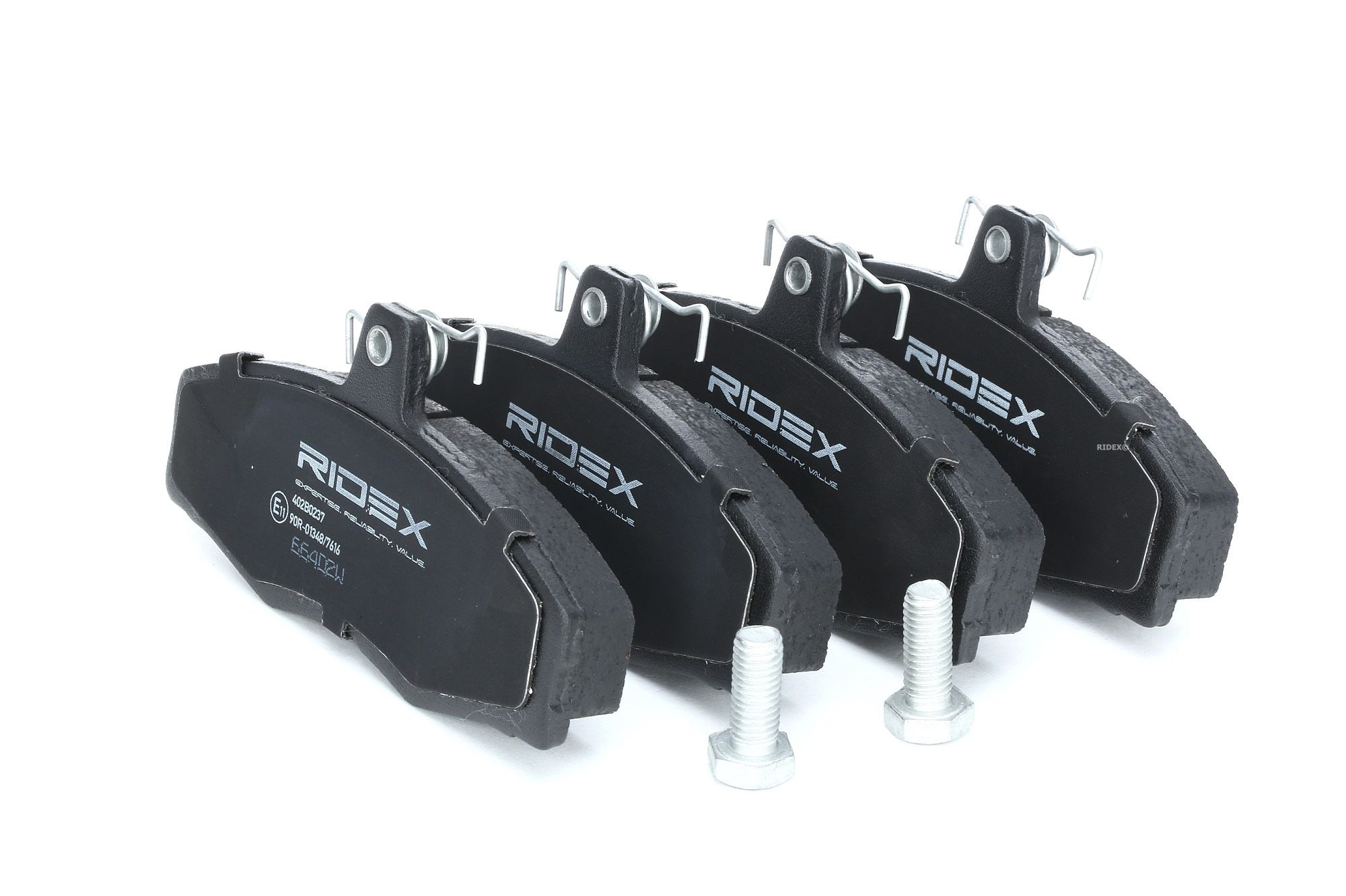 Bild von RIDEX 402B0237 Bremsbelagsatz Bremsbeläge, Bremsklötze, Bremssteine Vorderachse exkl. Verschleißwarnkontakt mit Anti-Quietsch-Blech mit Feder AUDI: Q3