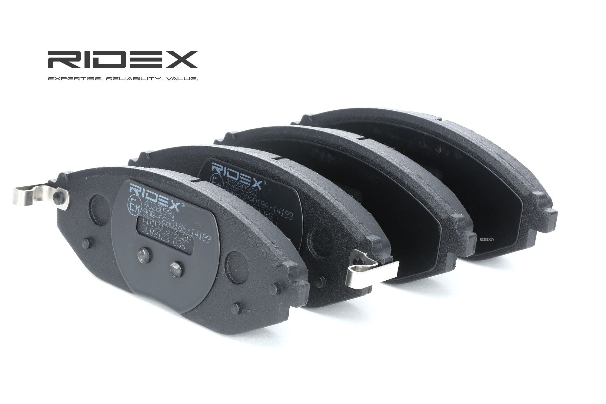 Bild von RIDEX 402B0381 Bremsbelagsatz Bremsbeläge, Bremsklötze, Bremssteine Vorderachse mit akustischer Verschleißwarnung CHEVROLET: Spark