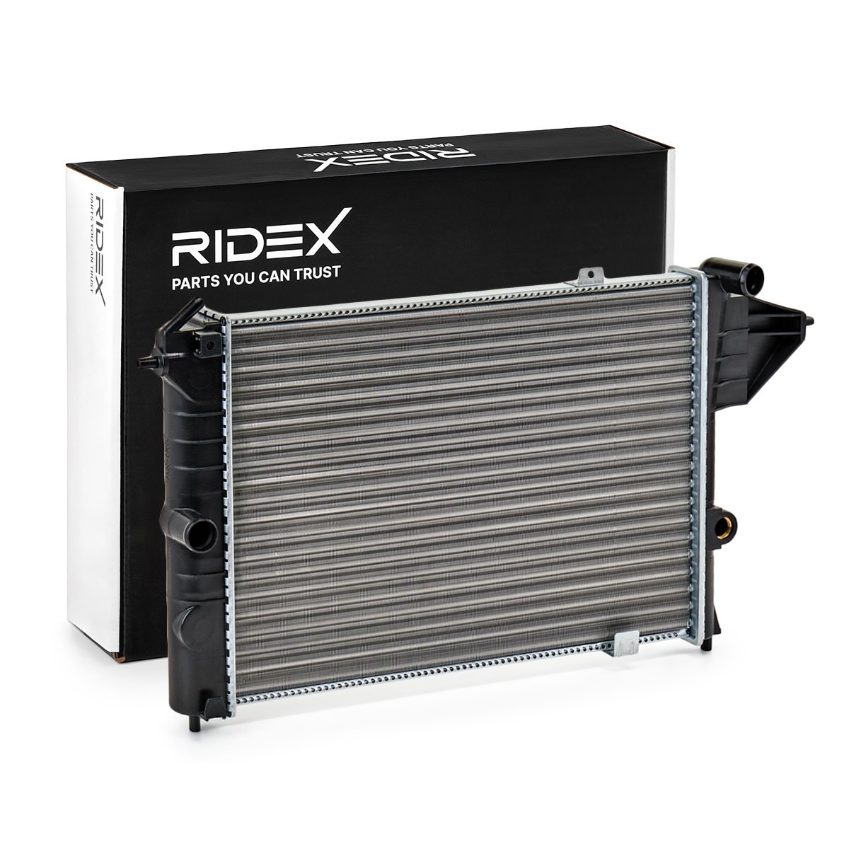 Bild von RIDEX 470R0209 Kühler, Motorkühlung Kühler, Wasserkühler, Autokühler Aluminium, Kunststoff für Fahrzeuge ohne Klimaanlage Schaltgetriebe