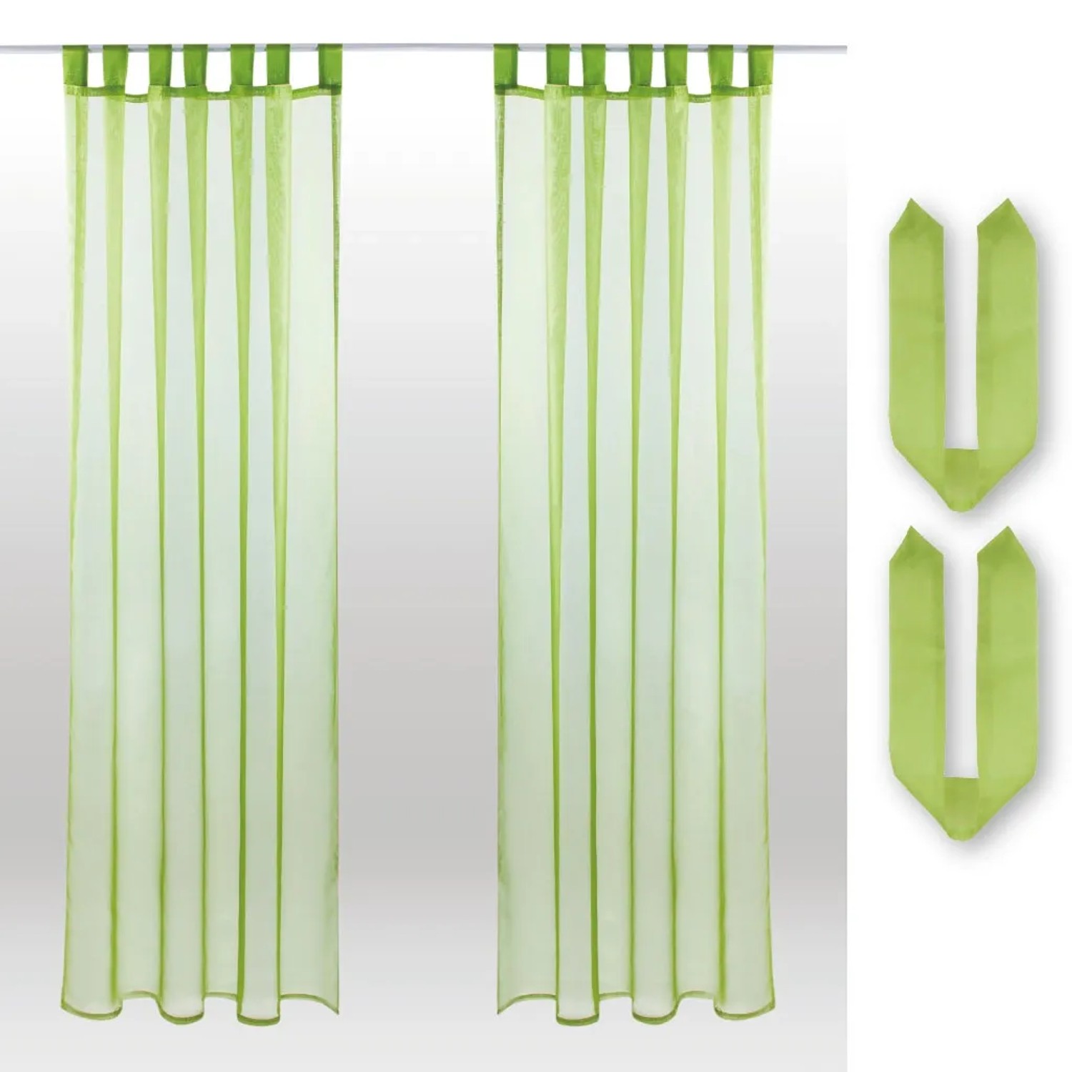 Bild von Bestlivings Dekoschal Noella Schlaufe Voile 2er Pack 140 cm x 245 cm + Raffhalter Grün