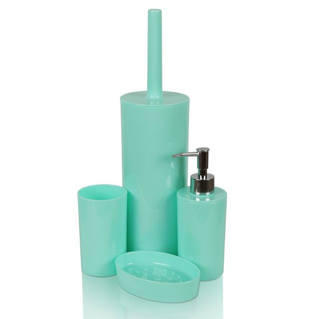 Bild von Bestlivings 4-teiliges Badezimmer Zubehör Set (Türkis), Zahnbürstenbecher - Seifenspender - Seifenschale - WC-Garnitur, Badaccessoires