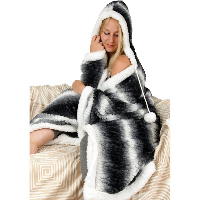 Bild von Wohndecke Flanelldecke Sherpaleece, Bestlivings, Kuscheldecke mit Kapuze 130 x 180 cm, TV-Decke, Flauschdecke