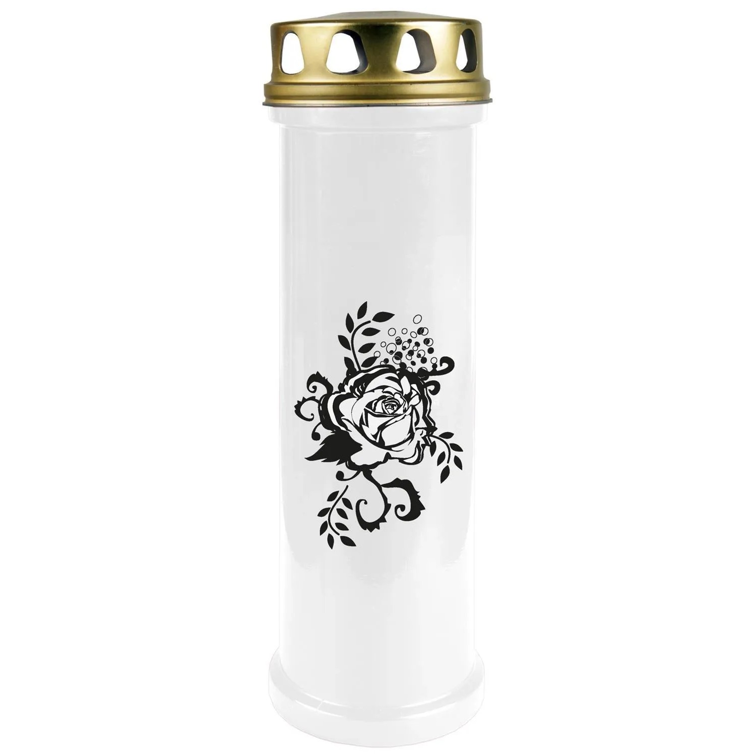 Bild von HS Candle Grabkerze Weiß 100h Deckel Gold Rose