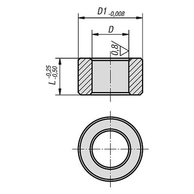 Bild von ZENTRIERBUCHSE GÜTE I, D=50, T=+0,005 BIS +0,018, L=50, WÄLZLAGERSTAHL GEHÄRT...
