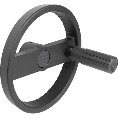 Bild von 2-SPEICHENHANDRAD D1=125, FORM:B PASSB.M.NUT, M. QUERBOHR., D2=14, ALUMINIUM SCHWARZ, STAHLTEILE: STAHL,