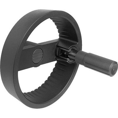 Bild von 2-SPEICHENHANDRAD D1=125, FORM:E MIT PASSBOHRUNG, D2=14, ALUMINIUM SCHWARZ, STAHLTEILE: STAHL, ZYLINDERGRIFF
