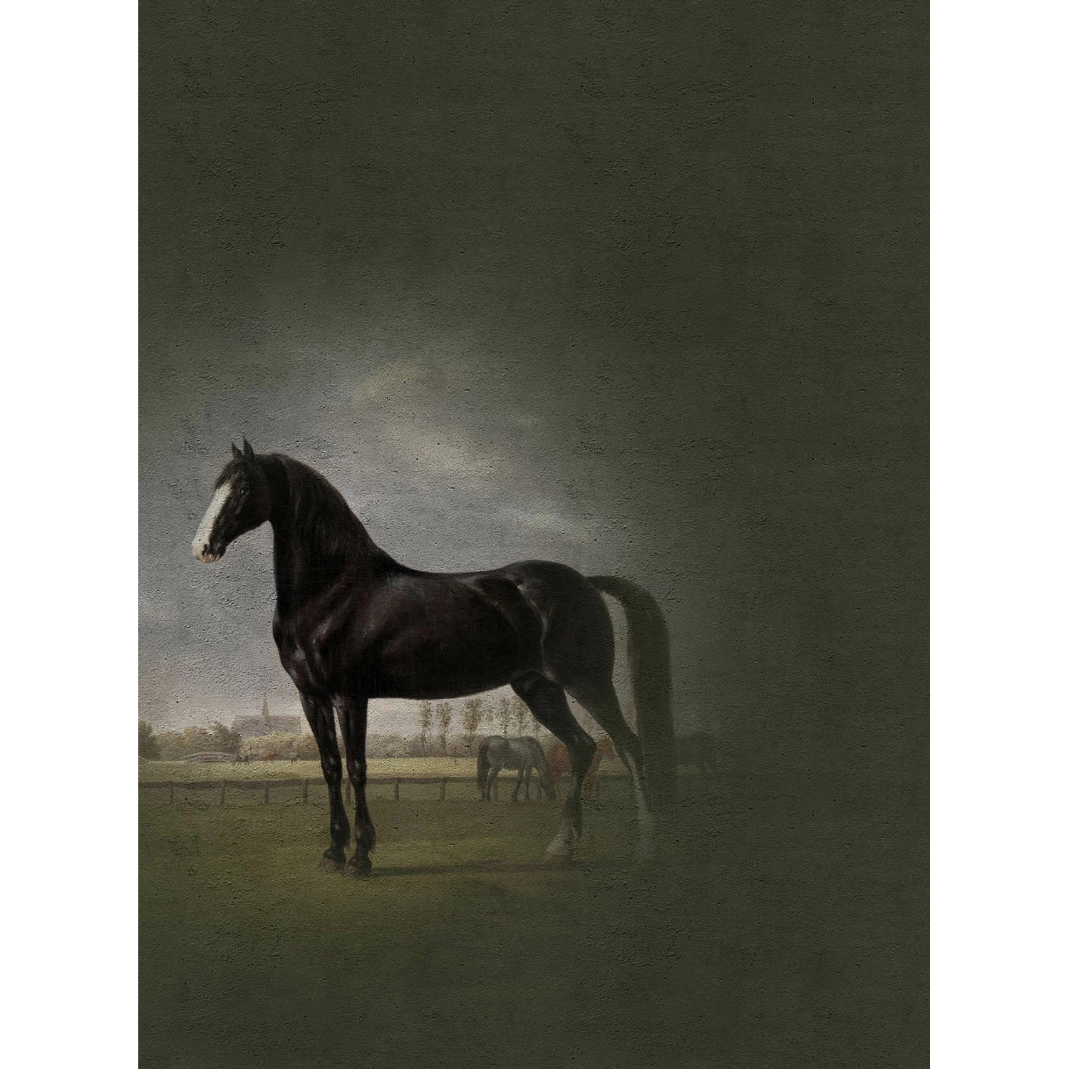 Bild von Fototapete Gemälde Fresco Pferd Schwarz Grün 2,00 m x 2,70 m FSC®