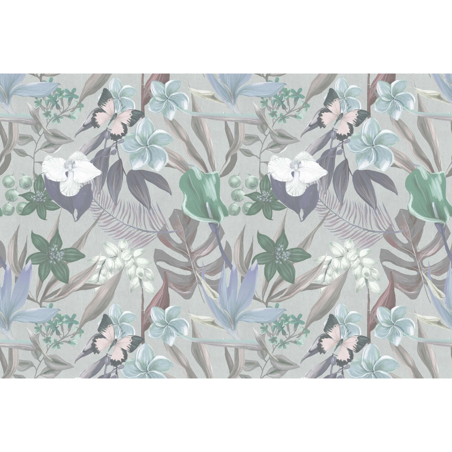 Bild von Fototapete Dschungel Blumen Blau Grün 4,00 m x 2,70 m FSC®