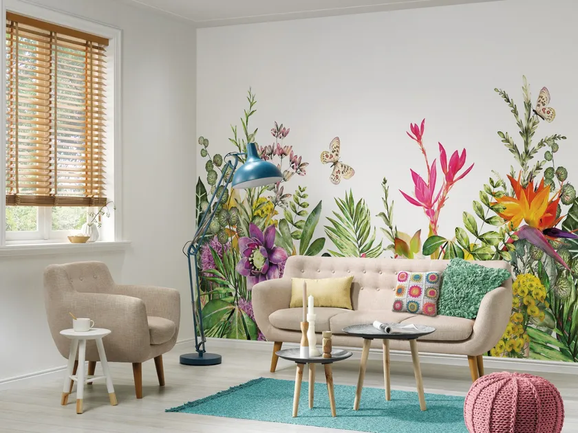 Bild von living walls Fototapete Designwalls Motley Flowers, glatt, (5 St), Vlies, Wand, Schräge, Decke