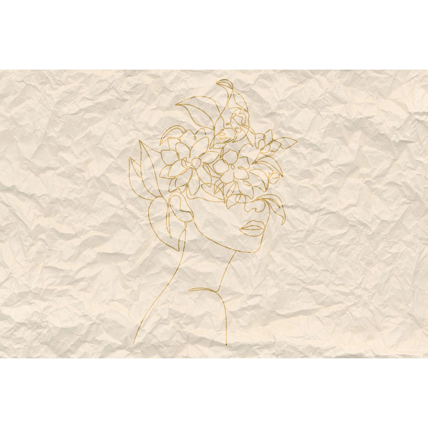 Bild von Fototapete Papier-Optik Blumen Gesicht Weiß Gold 4,00 m x 2,70 m FSC®