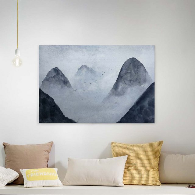Bild von A.S. Création Leinwandbild »Misty Rocks«, Kunst-Berge-Kinder, (1 St.), Nebel Keilrahmen Berg Gebirge Landschaft Leinwand-Bild Wohnzimmer Wand