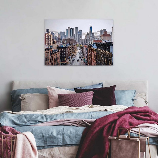 Bild von A.S. Création Leinwandbild New York Städte Skyline - Kunstdruck braun grau - 90x60 cm Querformat - Moderne Wanddekoration Schlafzimmer Wohnzimmer Küche - Bild auf Keilrahmen