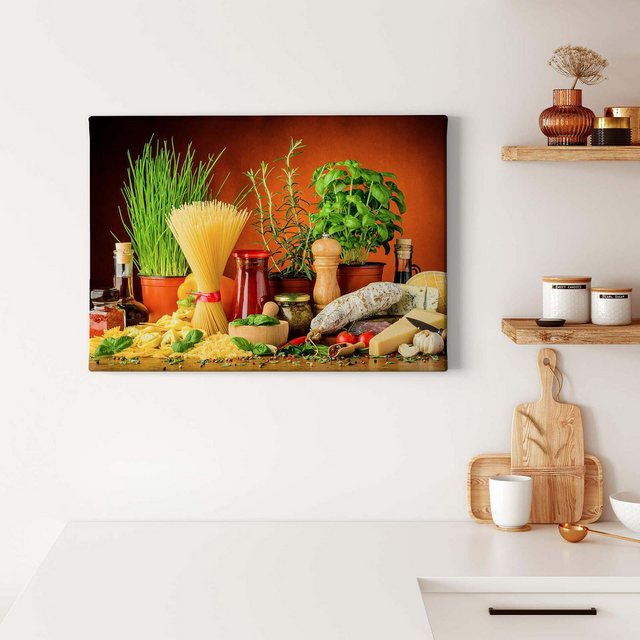 Bild von Bricoflor Mediterranes Deko Wandbild Für Küche Leinwand Bild In Rot Und Grün Mit Pasta Motiv Nudel Küchenwandbild Im Querformat