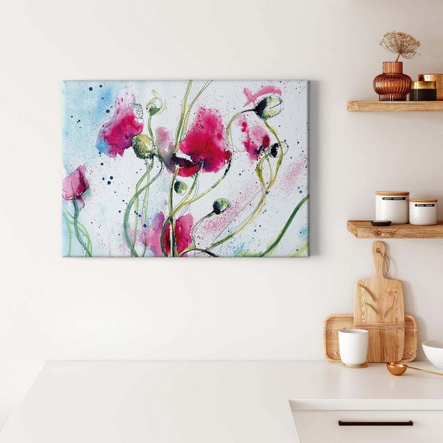 Bild von A.S. Création Leinwandbild Blumen floral in Wasserfarben - Kunstdruck weiß rosa - 70x50 cm Querformat - moderne Wanddekoration Schlafzimmer Wohnzimmer Küche - Bild auf Keilrahmen