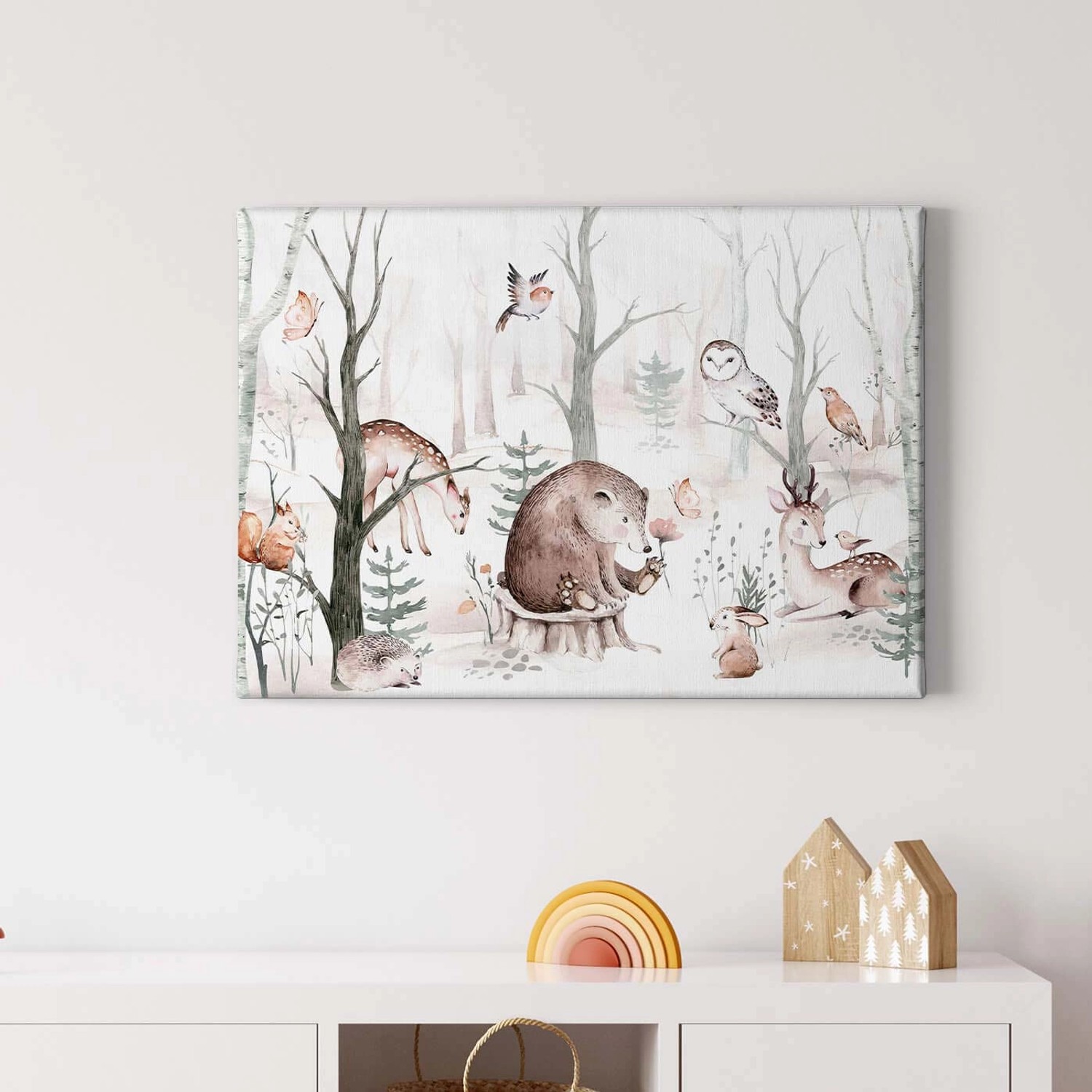Bild von Bricoflor Kinderzimmer Wandbild Mit Tieren Leinwand Bild Mit Waldtieren Ideal Für Babyzimmer Aquarell Bild Auf Leinwand Mit Vögeln Und Rehen