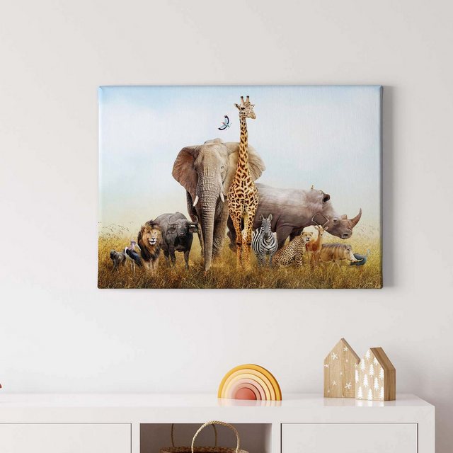 Bild von Bricoflor Leinwandbild Mit Afrika Motiv Wandbild Mit Safari Design Ideal Für Wohnzimmer Und Schlafzimmer Tier Bild Auf Leinwand Elefant Und Löwe