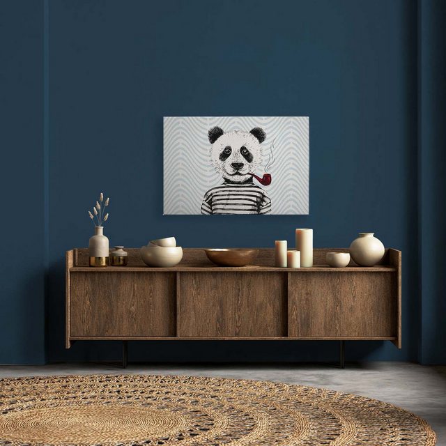 Bild von Bricoflor Panda Bild Auf Leinwand Maritimes Wandbild Für Kinderzimmer Und Badezimmer Zickzack Leinwandbild Panda Mit Pfeife
