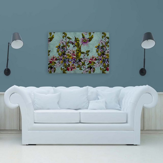 Bild von Bricoflor Leinwandbild Tropisch Bunt Mintgrün Mediterranes Wandbild Für Küche Und Wohnzimmer Blumen Bild Modern 90 X 60 Cm