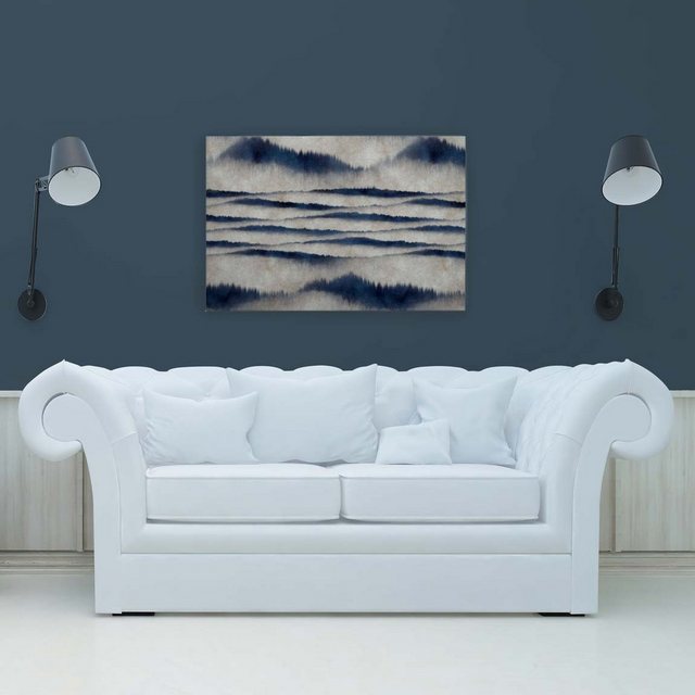 Bild von Bricoflor Leinwandbild Boho Abstrakt Batik Bild Mit Landschaft In Nebel Blau Grau Deko Wandbild Für Schlafzimmer In 120 X 80 Cm