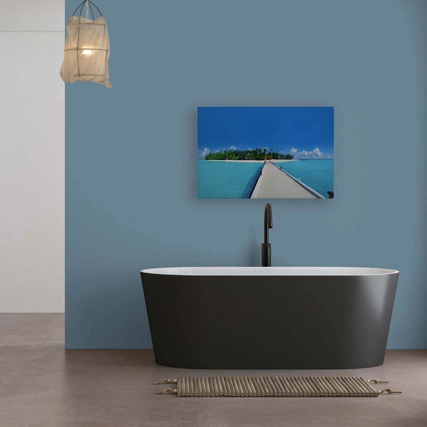 Bild von Bricoflor Leinwandbild Tropische Insel Wandbild Steg In Meer Blau Deko Bild Urlaub Motiv Für Schlafzimmer Und Bad In 90 X 60 Cm