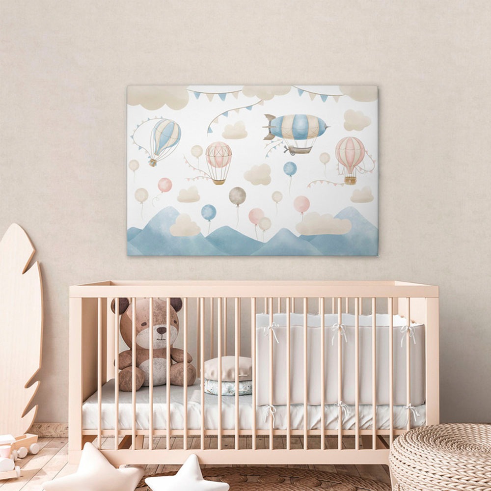 Bild von A.S. Création Leinwandbild "Dreamy Drifters - Wandbild Beige Keilrahmen Kinderzimmer", Luftballon, (1 St.), Canvas Heißluftballons Leinwand Wolken Wandkunst Wohnzimmer Luftballon