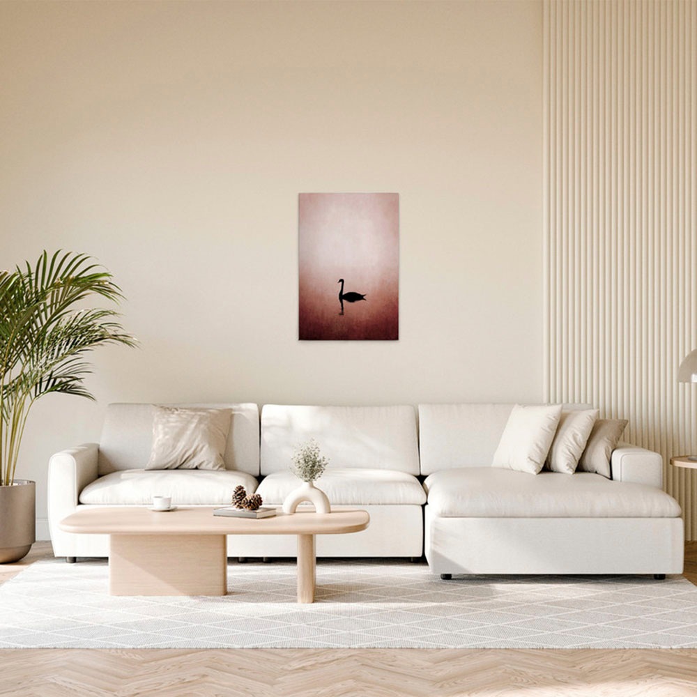 Bild von A.S. Création Leinwandbild "Swan Lake - Wandbild Rosa Schwarz Keilrahmen Kunst modern", Tiere, (1 St.), Canvas Schwan Leinwand Rosa Wandkunst Schlafzimmer Rot Tiere Modern
