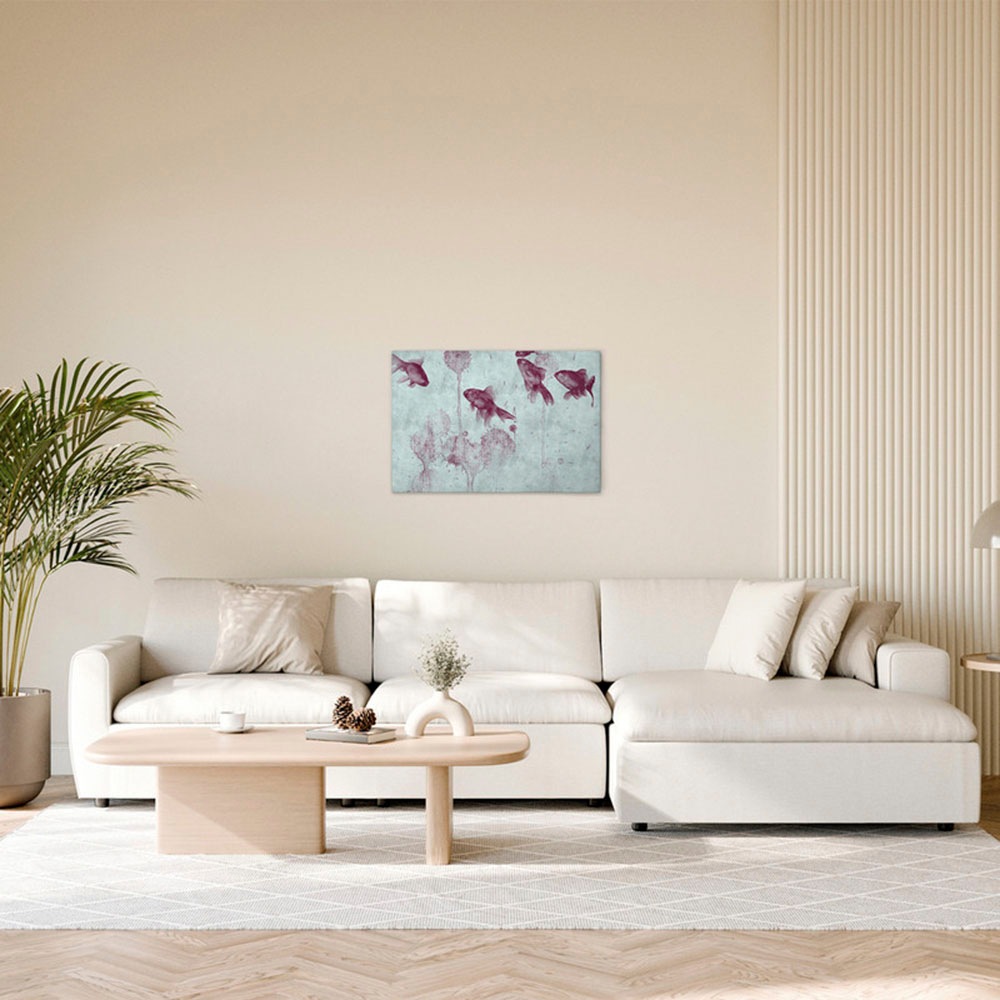 Bild von A.S. Création Leinwandbild "Pond 2 - Wandbild Blau Violett Keilrahmen Kunst modern", Tiere, (1 St.), Canvas Fische Leinwand Gemälde Wandkunst Schlafzimmer Tiere Natürlich
